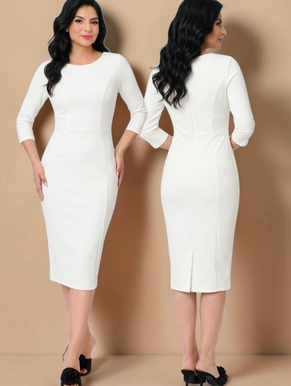 UNIQUE VINTAGE Ivory Princess Seam Pencil Dress - Size M